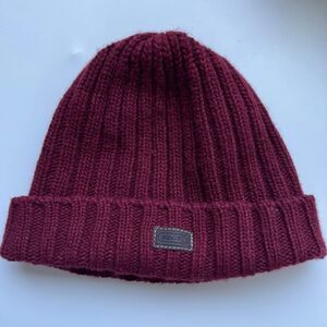 Vintage Coach Lambswool Cashmere Ribbed Burgundy Red Beanie One Size